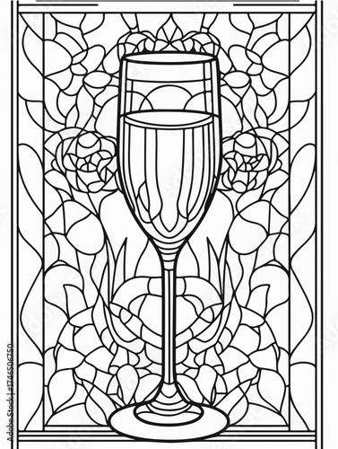 Aus der Serie: Malbuch für Erwachsene - Sekt und Champagner, mädelsabend, kirchenfenster, heilig, brauerei, sekt, heiligtum, wein, flasche, trinken, artnight, champaign, alke, vektor, cocktail, abbild