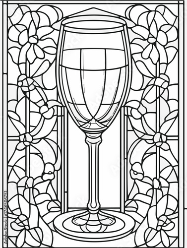 Aus der Serie: Malbuch für Erwachsene - Sekt und Champagner, mädelsabend, kirchenfenster, heilig, brauerei, sekt, heiligtum, wein, flasche, trinken, artnight, champaign, alke, vektor, cocktail, abbild