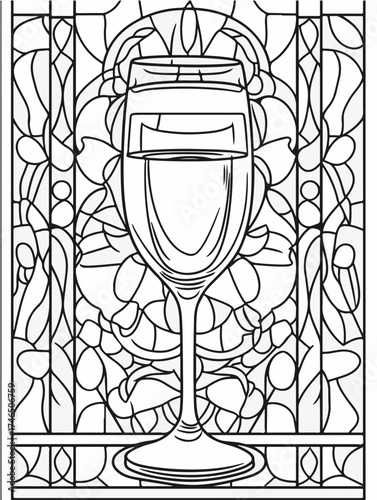 Aus der Serie: Malbuch für Erwachsene - Sekt und Champagner, mädelsabend, kirchenfenster, heilig, brauerei, sekt, heiligtum, wein, flasche, trinken, artnight, champaign, alke, vektor, cocktail, abbild
