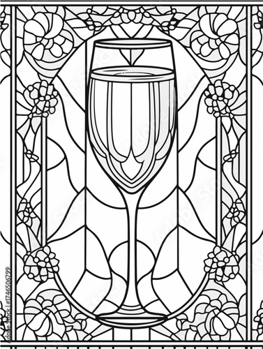 Aus der Serie: Malbuch für Erwachsene - Sekt und Champagner, mädelsabend, kirchenfenster, heilig, brauerei, sekt, heiligtum, wein, flasche, trinken, artnight, champaign, alke, vektor, cocktail, abbild