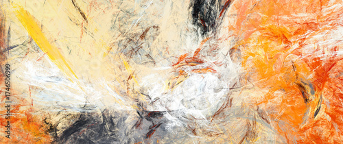 Bright autumn artistic splashes. Abstract yellow, orange and grey paint patte...