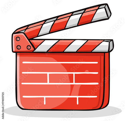 Bright Red Cinema Clapperboard Doodle Style Vector Illustration for Movie Production