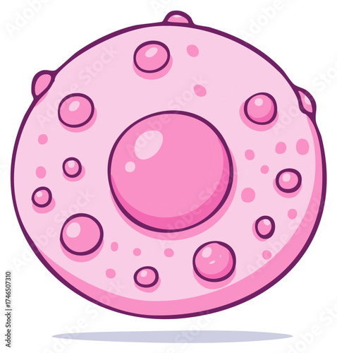 Cartoon Pink Planet with Craters Rings Around Bigger Sphere for Creative Space Illustration