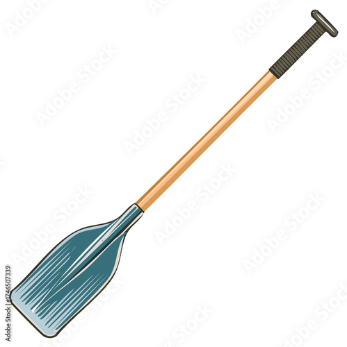 Kayak Paddle Illustration, Wood and Plastic Oar for Paddling on Water, Isolated