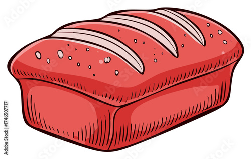 Red Loaf Bread Drawing Freshly Baked Artisan Food Illustration