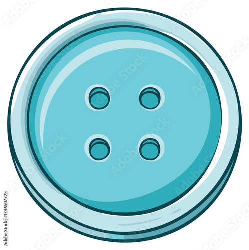 Light Blue Round Button with Four Holes Sewing Accessory Garment Fastener Illustration for Crafts and Clothing Design