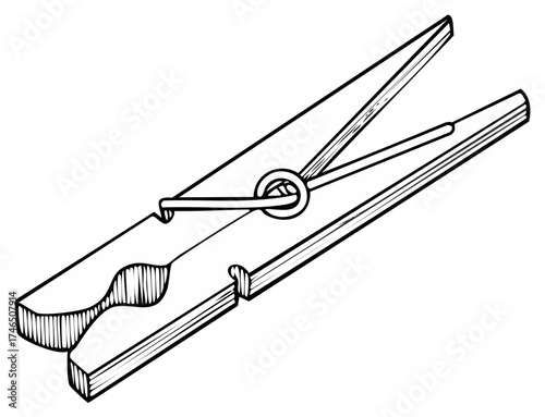 Hand drawn outline of a classic wooden clothespin, open and ready to grip