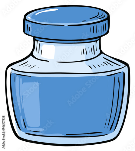 Stylized Blue Glass Jar Container with Rounded Lid Design
