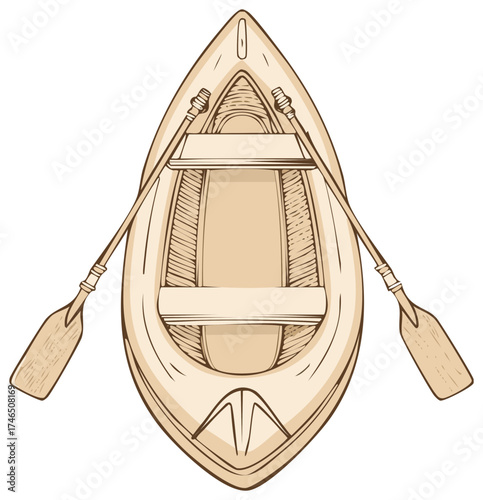 Illustration of a Wooden Rowboat with Oars Ready for Water Activities and Relaxation