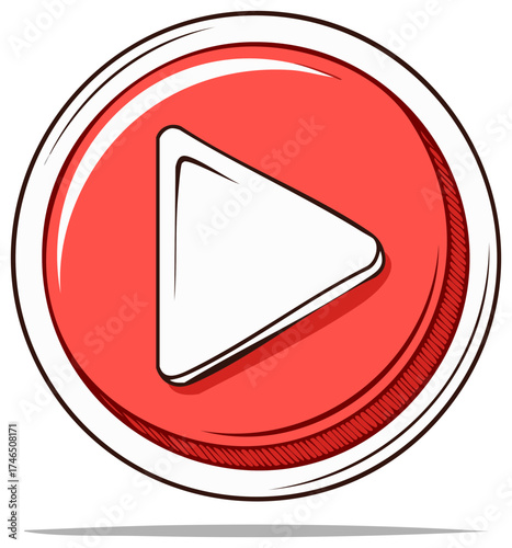 Vibrant red hand drawn play button icon for media playback and digital user interface element