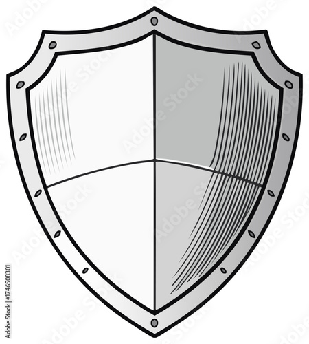 Silver Shield Embellished with Rivets Security and Protection Symbol Medieval Knight Armor Coat of Arms Heraldry