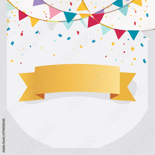 Festive banner with colorful flags and confetti for celebratory designs