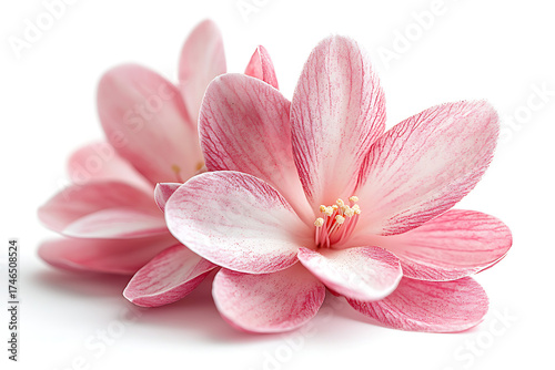 Delicate Pink Flowers With Fine Red Veins And Stamen On A Transparent Background