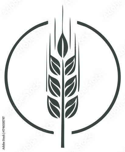Wheat Grain Stalk within a Cut Circle Emblem Isolated on White Background