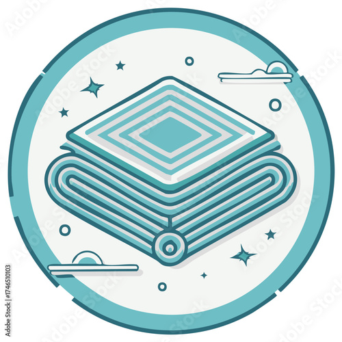 Folded Textile Stack with Circle Border Stars Clouds Decorative Icon