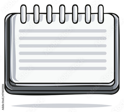 Cartoon style notebook with blank lined pages and spiral binding