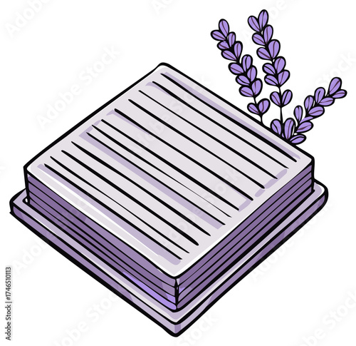 Stylized Book with Lavender Sprigs Decorative Illustration for Nature and Literary Themes