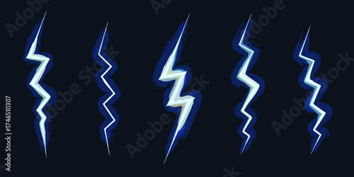 Collection of five stylized lightning bolt icons with a dark blue background