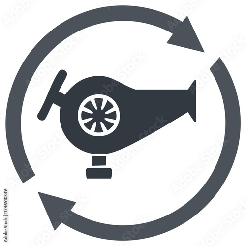 Hair Dryer Symbol with Rotating Arrows for Styling and Personal Care Concepts