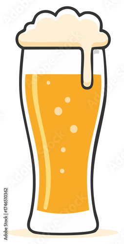 Illustration of a pint glass filled with golden beer and frothy head