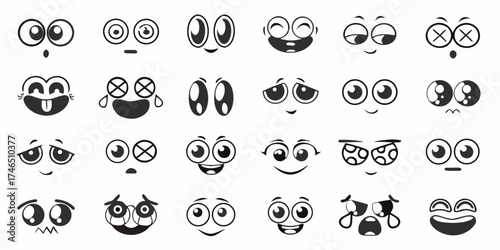 Collection of cartoon eyes and mouths expressing various emotions and feelings