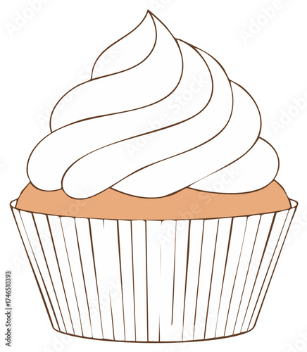 Delightful cupcake illustration with creamy frosting and striped liner perfect for sweet dessert designs and festive occasions