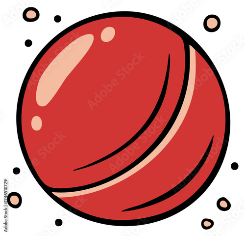 Vibrant Red Cartoon Planet with Orbiting Elements Space Illustration