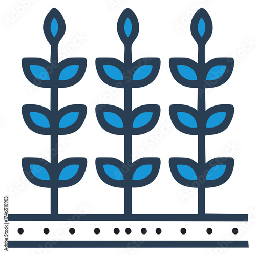 Iconic blue plants sprouting from soil representing agriculture and sustainable growth