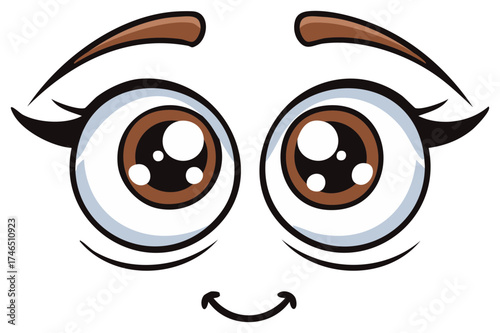 Adorable Cartoon Face with Large Innocent Eyes and Sweet Smiling Expression