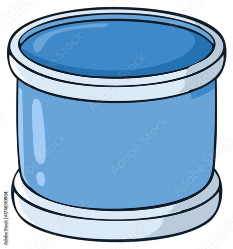 Blue glass cylinder with a white edge, cartoon style