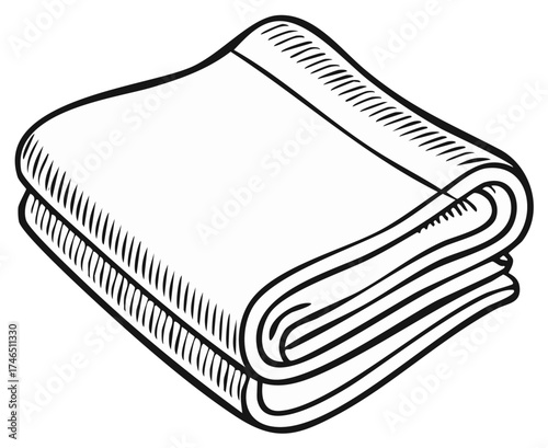 Black and white line drawing of a neatly folded bath towel or blanket
