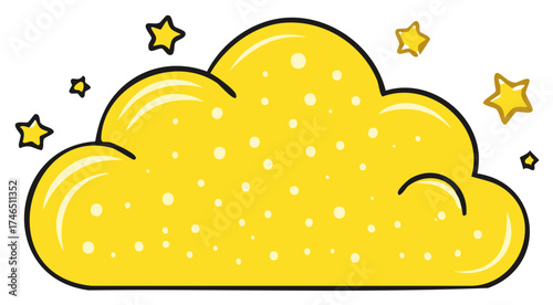 Bright yellow whimsical cloud illustration with sparkling stars cute doodle design