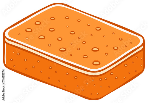 Vibrant orange rectangular block with porous bubbly texture cartoon style