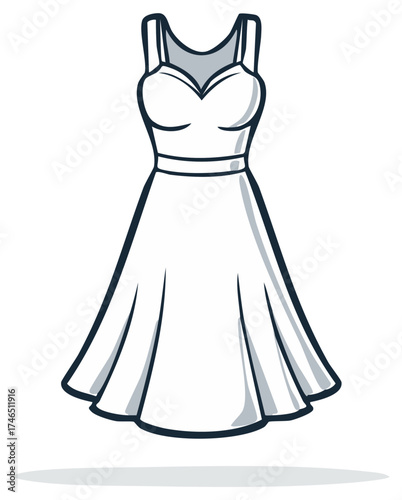 Elegant white sleeveless dress with a flowing skirt and sweetheart neckline