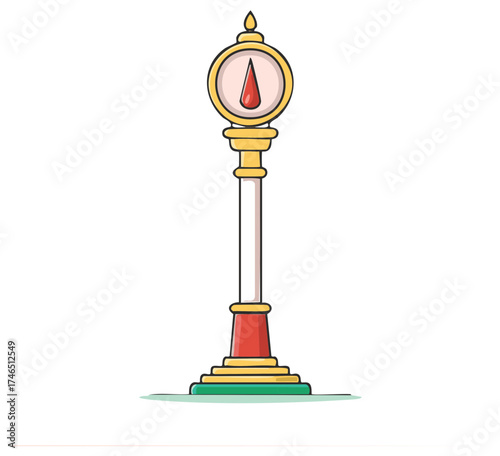 Colorful decorative monument pillar with a red pointer and ornate top vector art