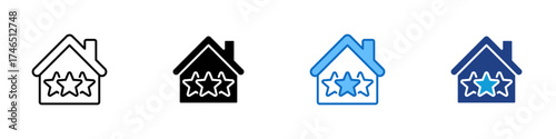 Home Rating Multiple Style Icon Design Vector - house with three stars inside, representing housing quality, property rating, or customer satisfaction