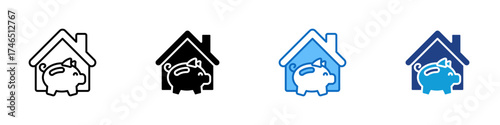 Home Savings Multiple Style Icon Design Vector - house with a piggy bank representing saving money, financial planning, or personal investment