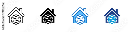 Home Discount Multiple Style Icon Design Vector - house with a percentage badge symbolizing home discounts, property sales, or mortgage offers