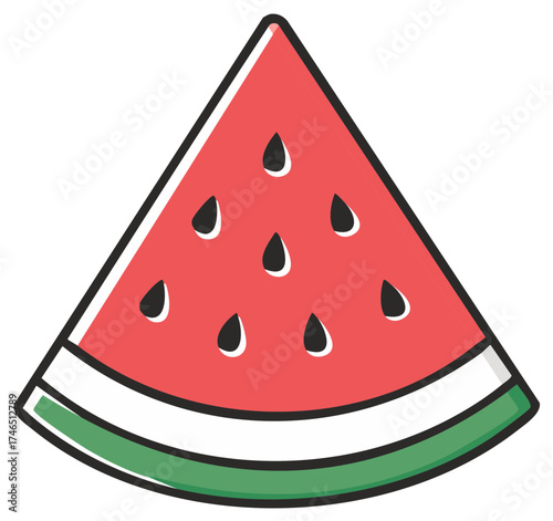 Fresh Slice of Watermelon with Seeds, Summer Fruit Illustration