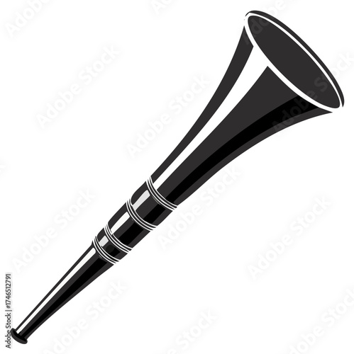 Black and white illustration of a vuvuzela horn.