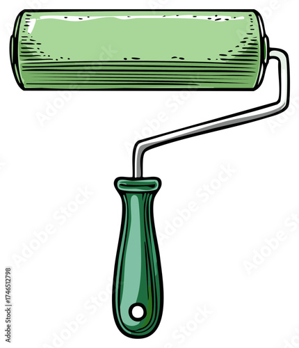 Green Paint Roller Tool Illustration for Home Improvement and DIY Projects