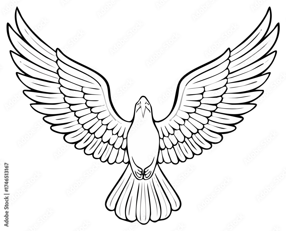 Naklejka premium Stylized white dove illustration with widespread wings in graceful soaring flight