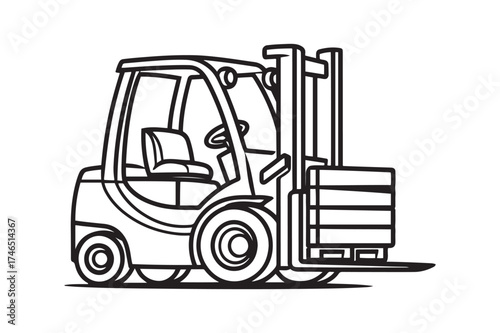 Line Art Vector Illustration of a Forklift Truck Carrying Pallets for Logistics and Warehouse Design