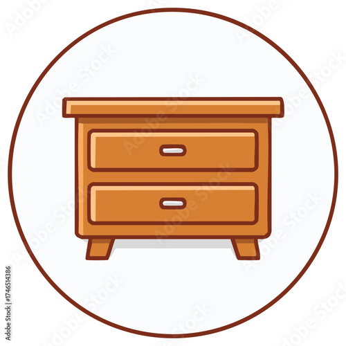 Wooden Nightstand Furniture Illustration of Bedroom Interior Decor With Two Drawers
