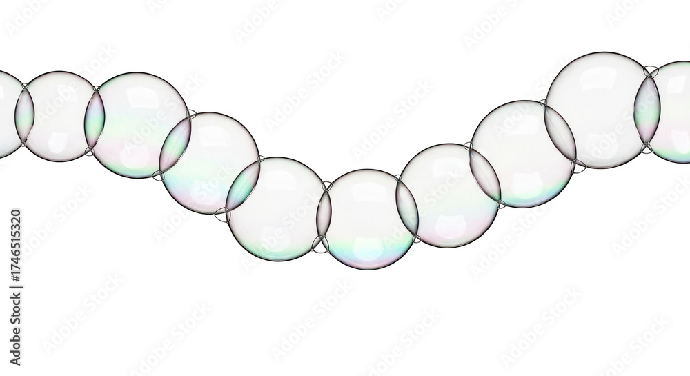 Obraz premium Iridescent, translucent bubbles form a delicate, curving garland against a black background
