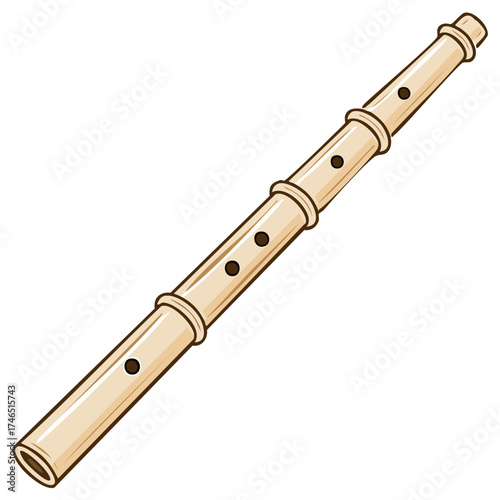 Traditional Wooden Flute Musical Instrument Detailed Illustration