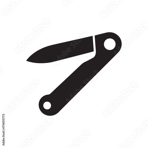 Minimalist Silhouette Icon of a Simple Folding Pocket Knife or Utility Tool for Outdoors
