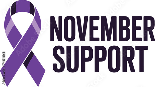 A purple awareness ribbon next to the words november and support in bold font