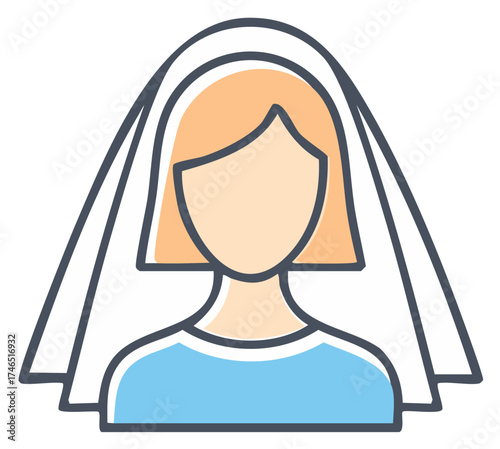 Faceless bride woman wearing veil icon minimalist wedding illustration