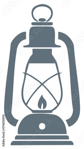 Classic kerosene lantern silhouette vector illustration with flame